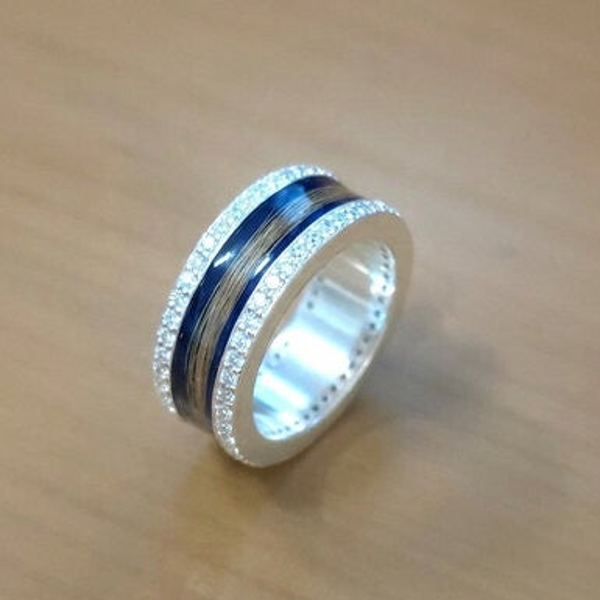 925 Zilveren inlay herinneringsring met zirkonia steentjes, maat 8 (RA-RIN-DNA-0042)