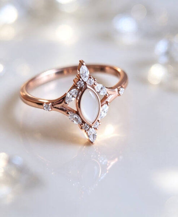 Marquise Zilveren rose ring voor moedermelk, maat 7 (la-rin-mo-0013)