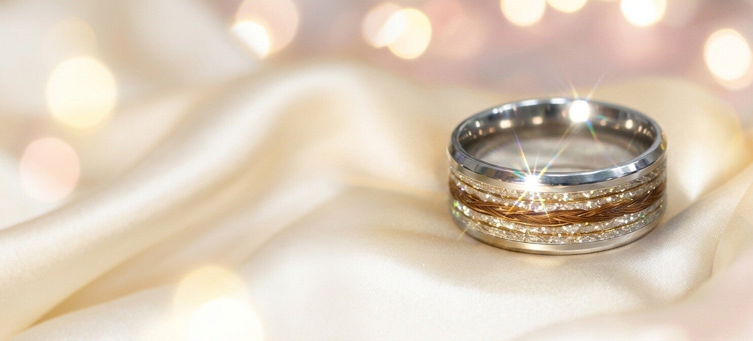 Exclusieve ring met paardenhaar als herinneringssieraad bij  DNA Keep Safe