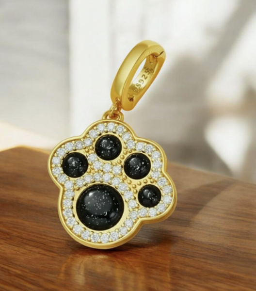 Geelgoud verguld zilveren pootjeshanger, herdenk je geliefde viervoeter