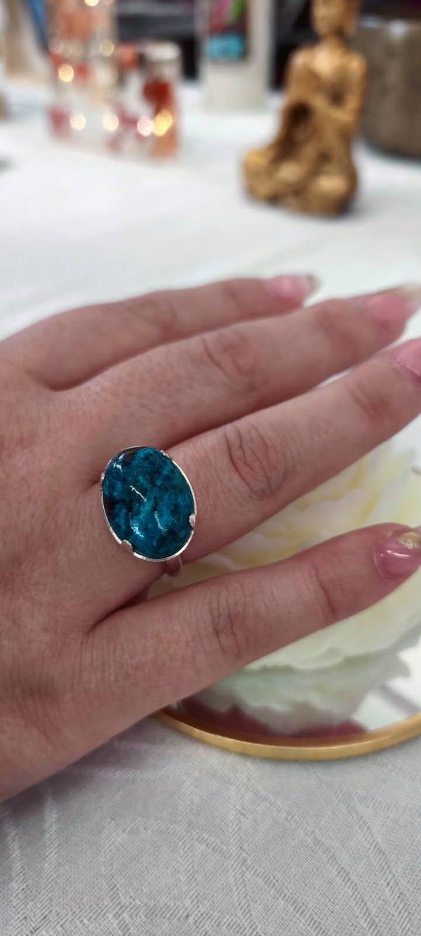Bague argent 925 Opale bleu