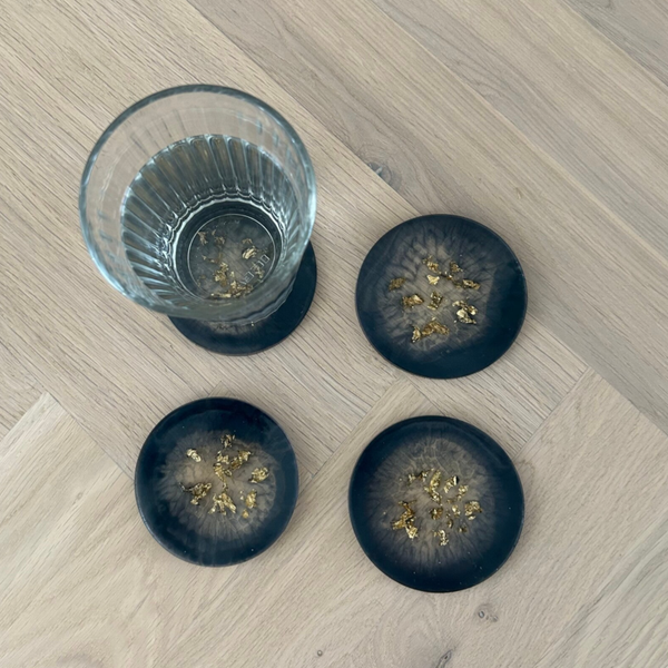 Onderzetters donkerblauw/bladgoud