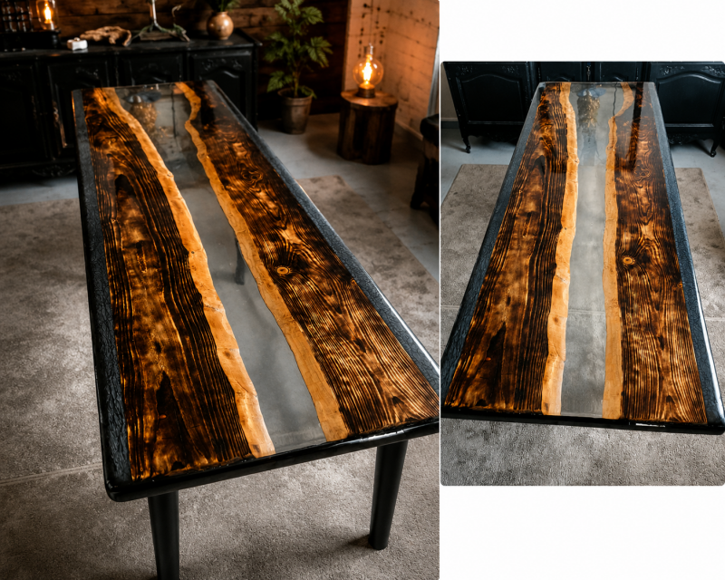 Table rivière – Bois brûlé &amp; résine