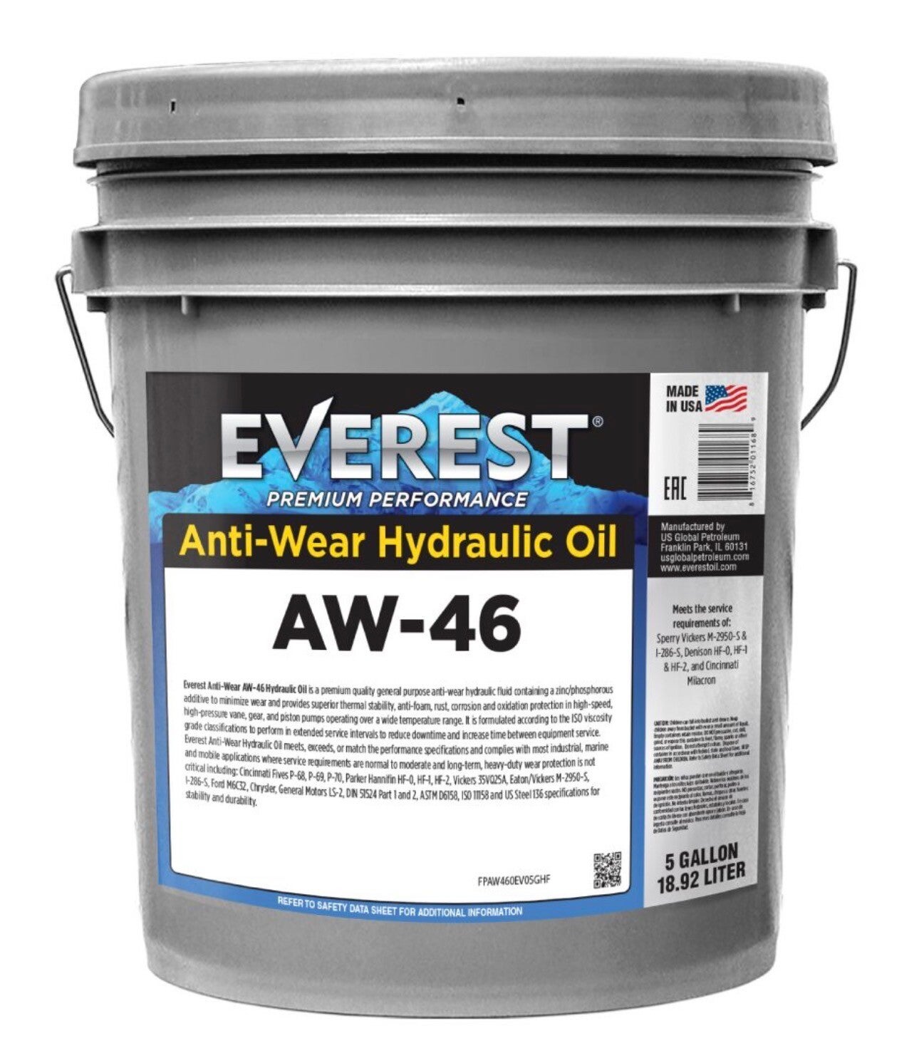 Everest AW-46 Anti-Wear Hydraulic Oil (5 Gallon)