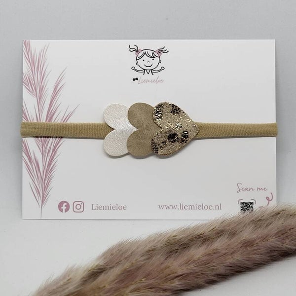 Haarband - Hartjes beige