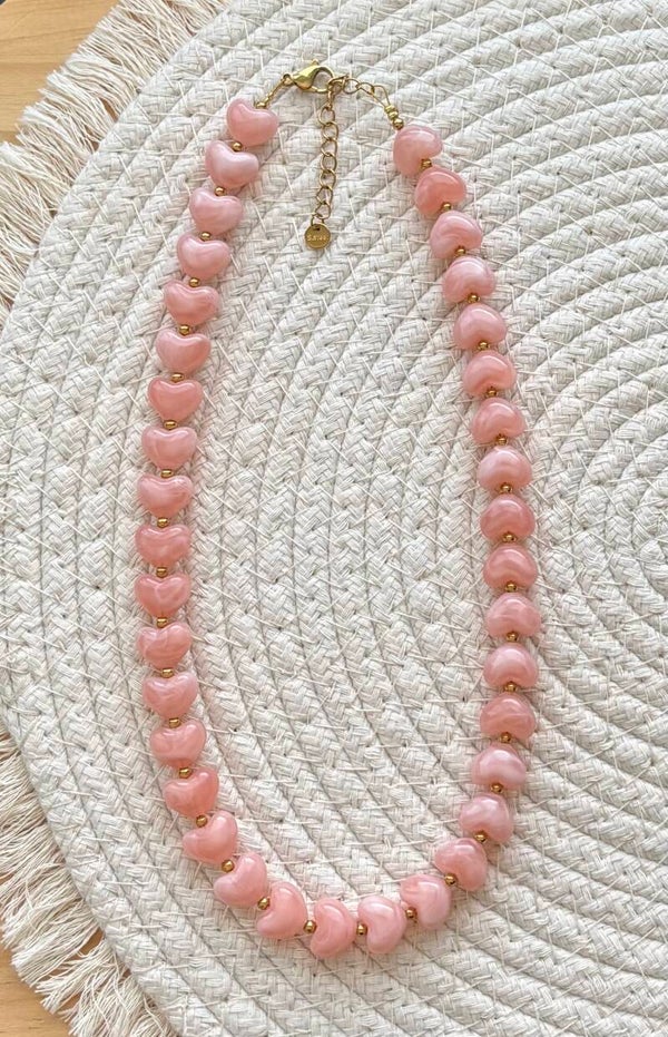 Kralenketting Licht roze hartjes