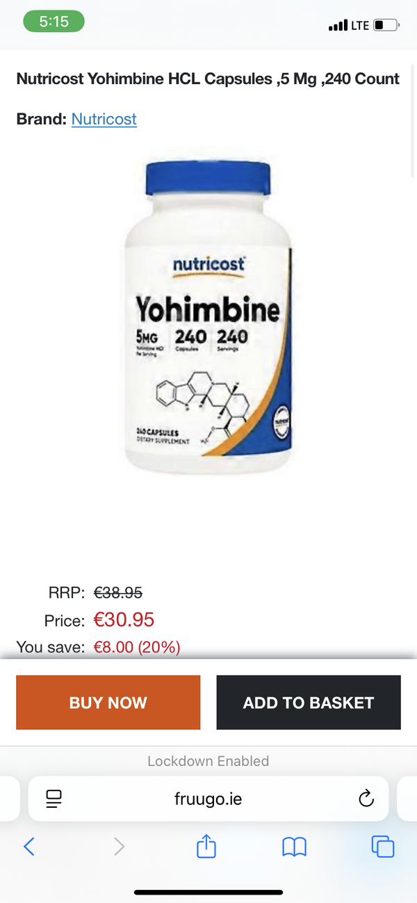 Nutricost Yohimbine HCL Capsules ,5 Mg ,240 Count