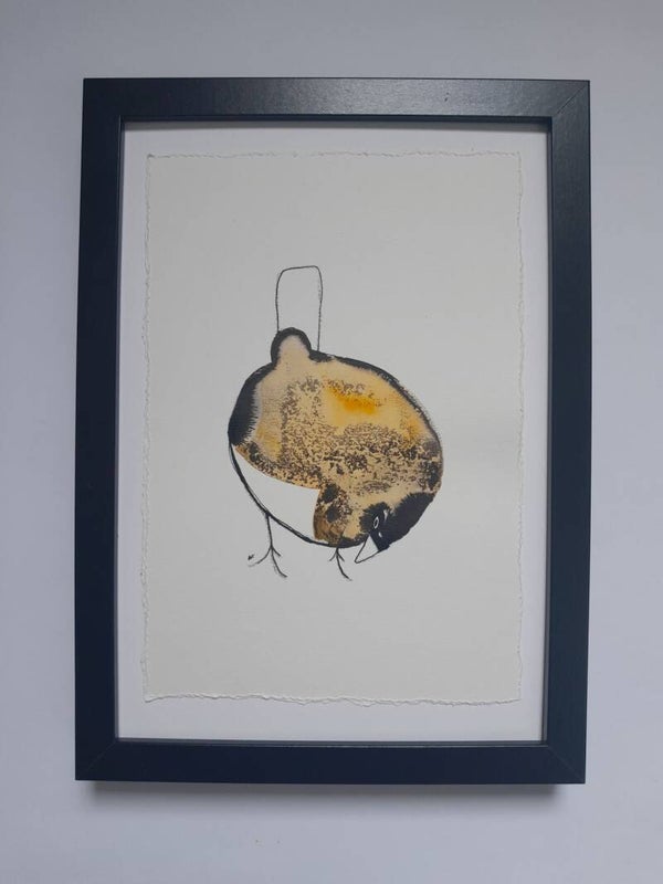 Inkttekening geel vogeltje - Bolleboosje