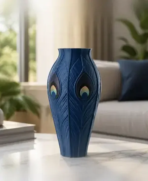 "Artisan Peacock Feather 3D Printed Flower Vase for Modern Home Decor"