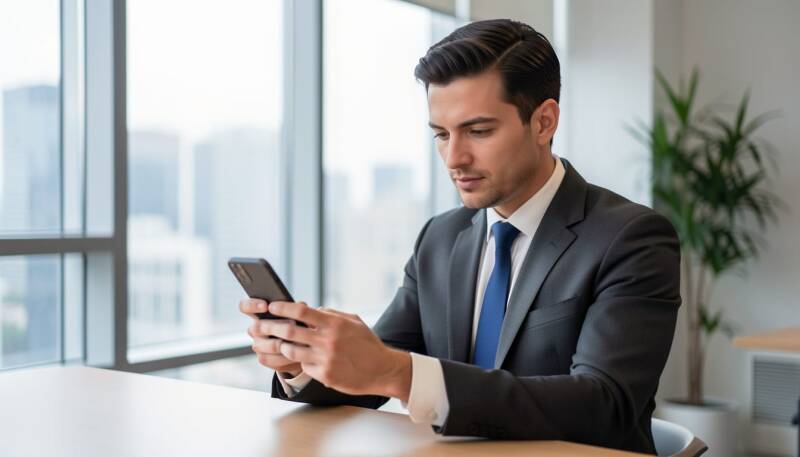 Man watching a mobile.