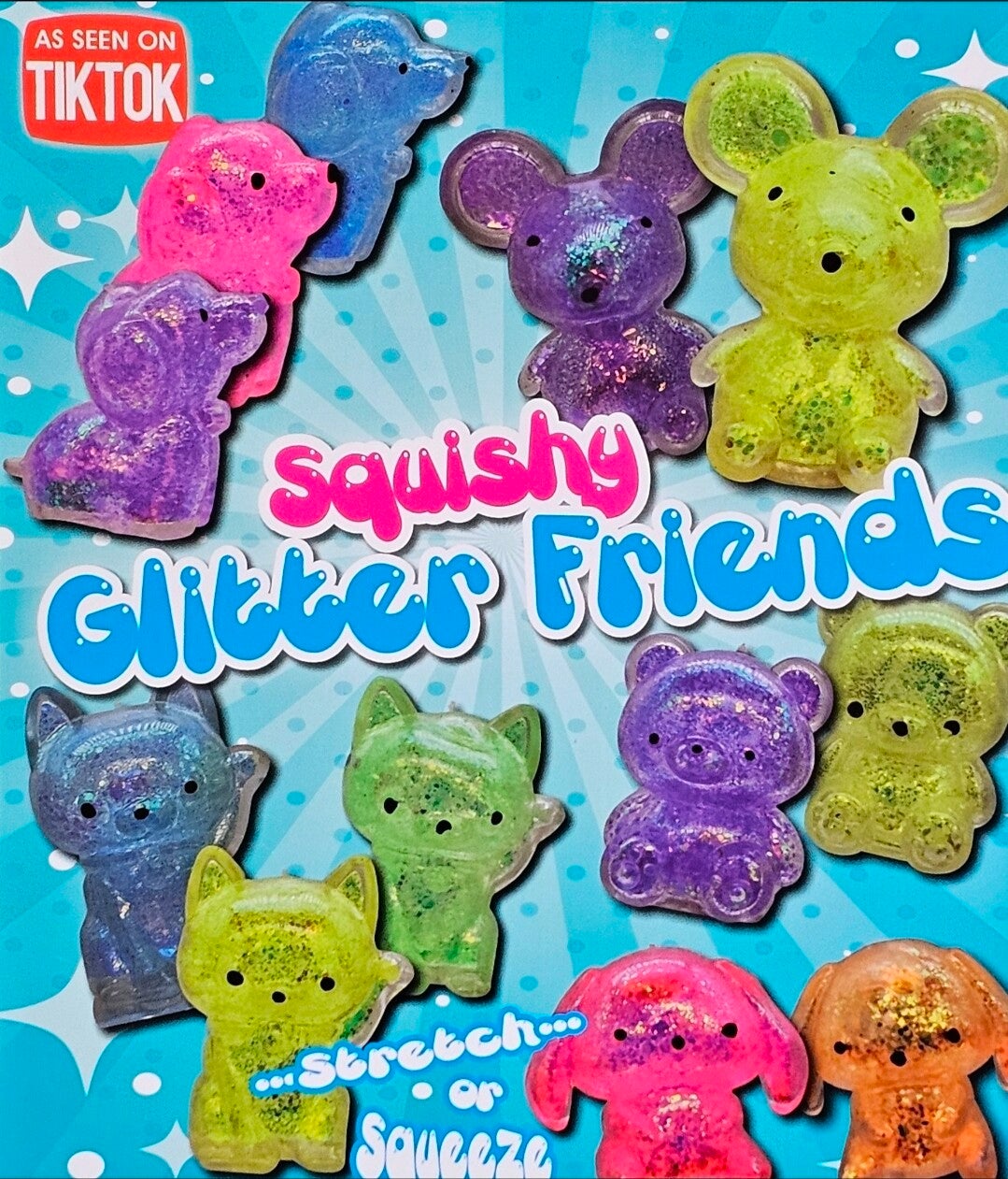 100x Squishy Glitter Friends 63mm