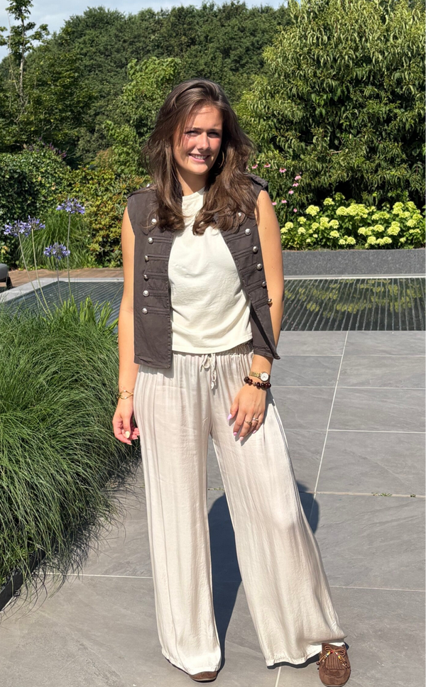 GILET MILLITAIRY STYLE WIT EN BRUIN