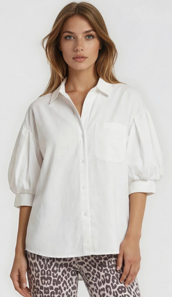 BLOUSE MET BALLON MOUWEN WIT