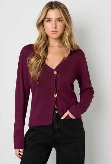 CARDIGAN BORDEAUX EN OFFWHITE VEST/TOP