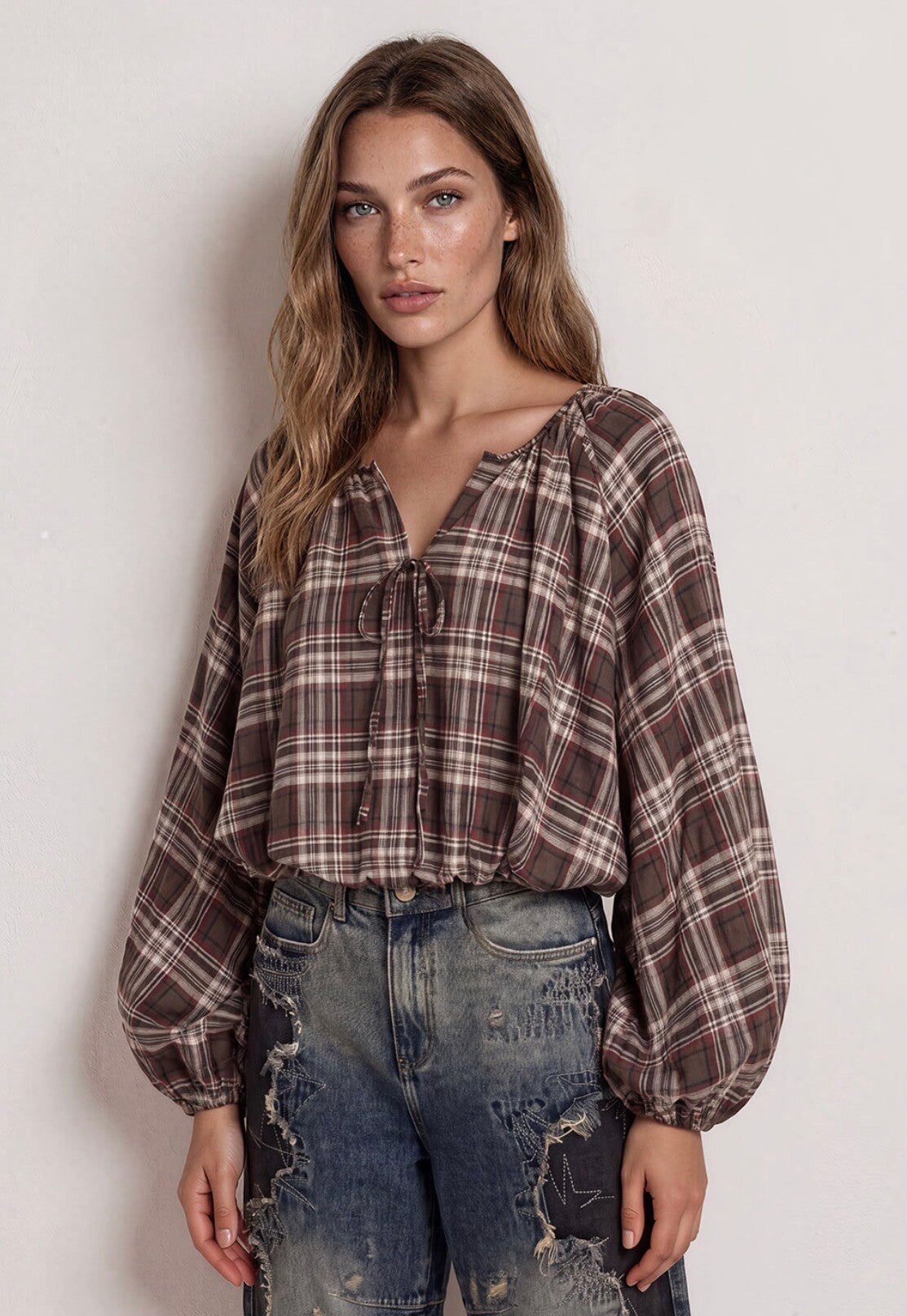 BLOUSE RUIT BRUIN POFMOUW