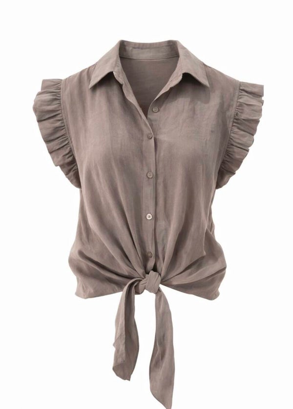 TOP/BLOUSE TAUPE/ BLAUW