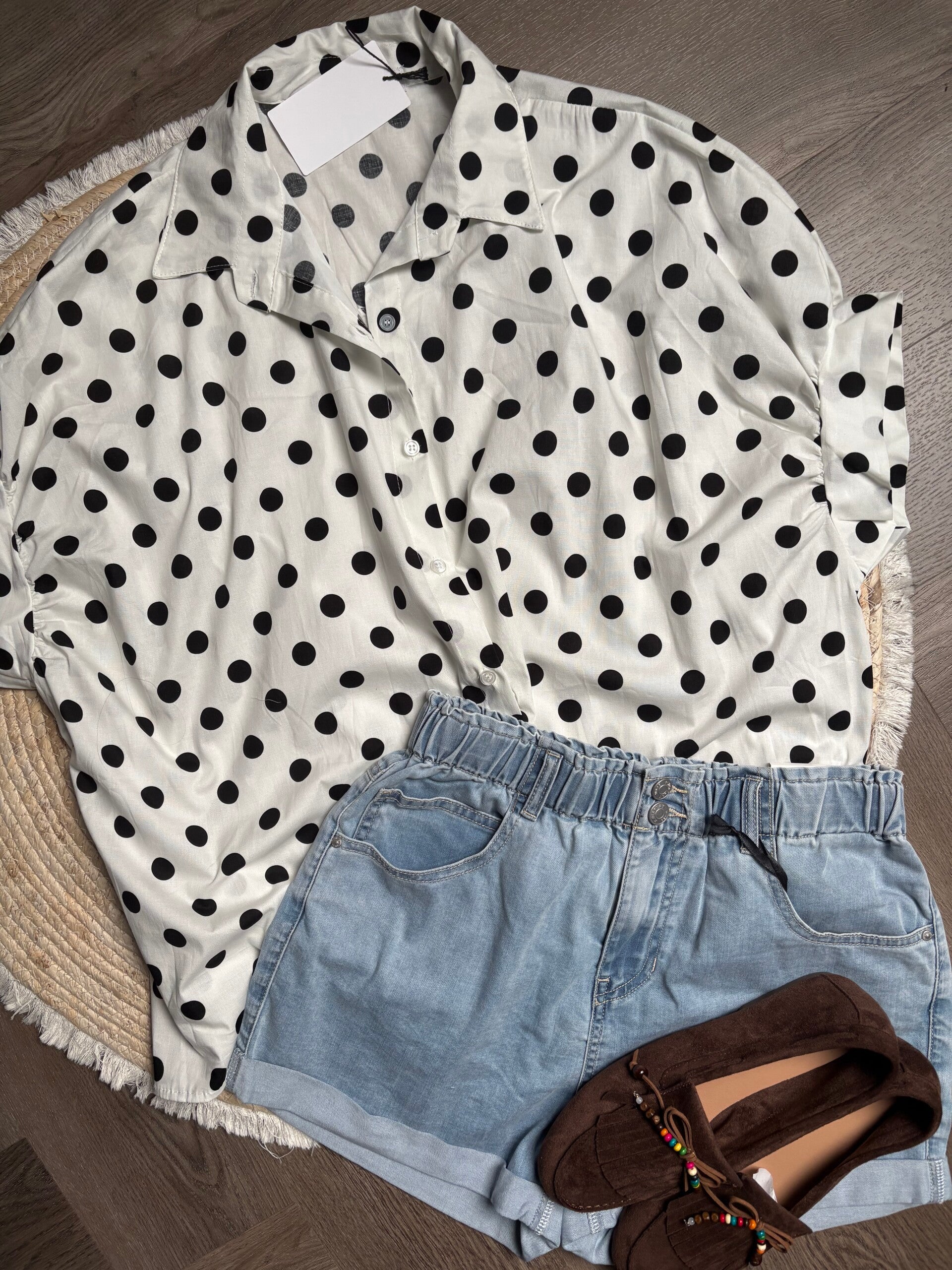 BLOUSE POLKADOTS WIT /ZWART