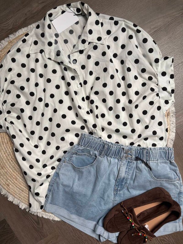 BLOUSE POLKADOTS WIT /ZWART