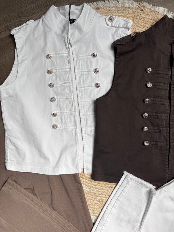 GILET BELLA WIT EN BRUIN