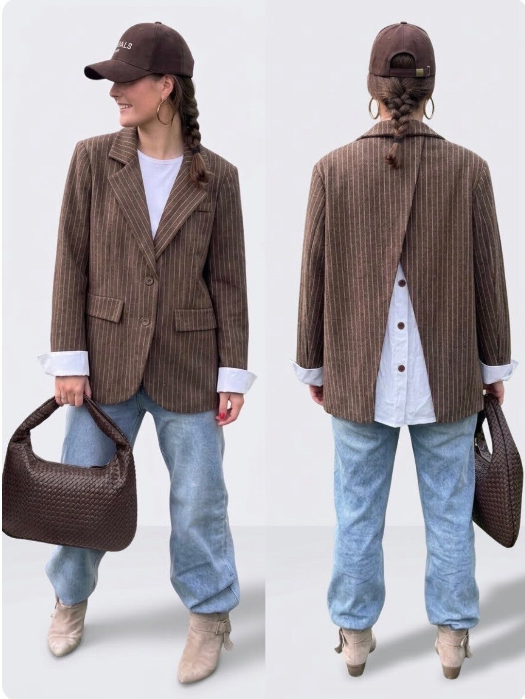 BLAZER BRUIN MET KRIJTSTREEP