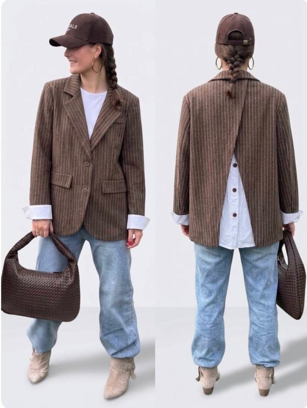 BLAZER BRUIN MET KRIJTSTREEP