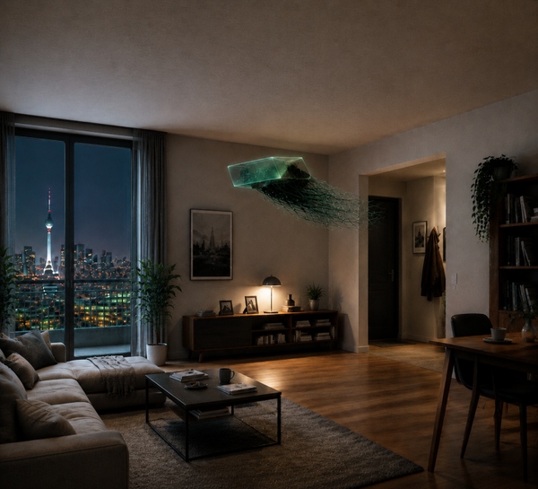 Science-Fiction Wandbehang – Schwebendes Wesen im Apartment