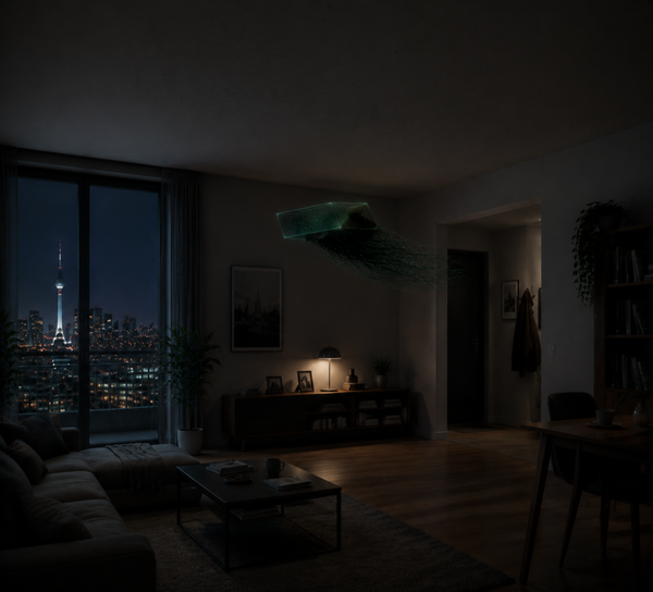 Science-Fiction Wandbehang – Schwebendes Wesen im Apartment