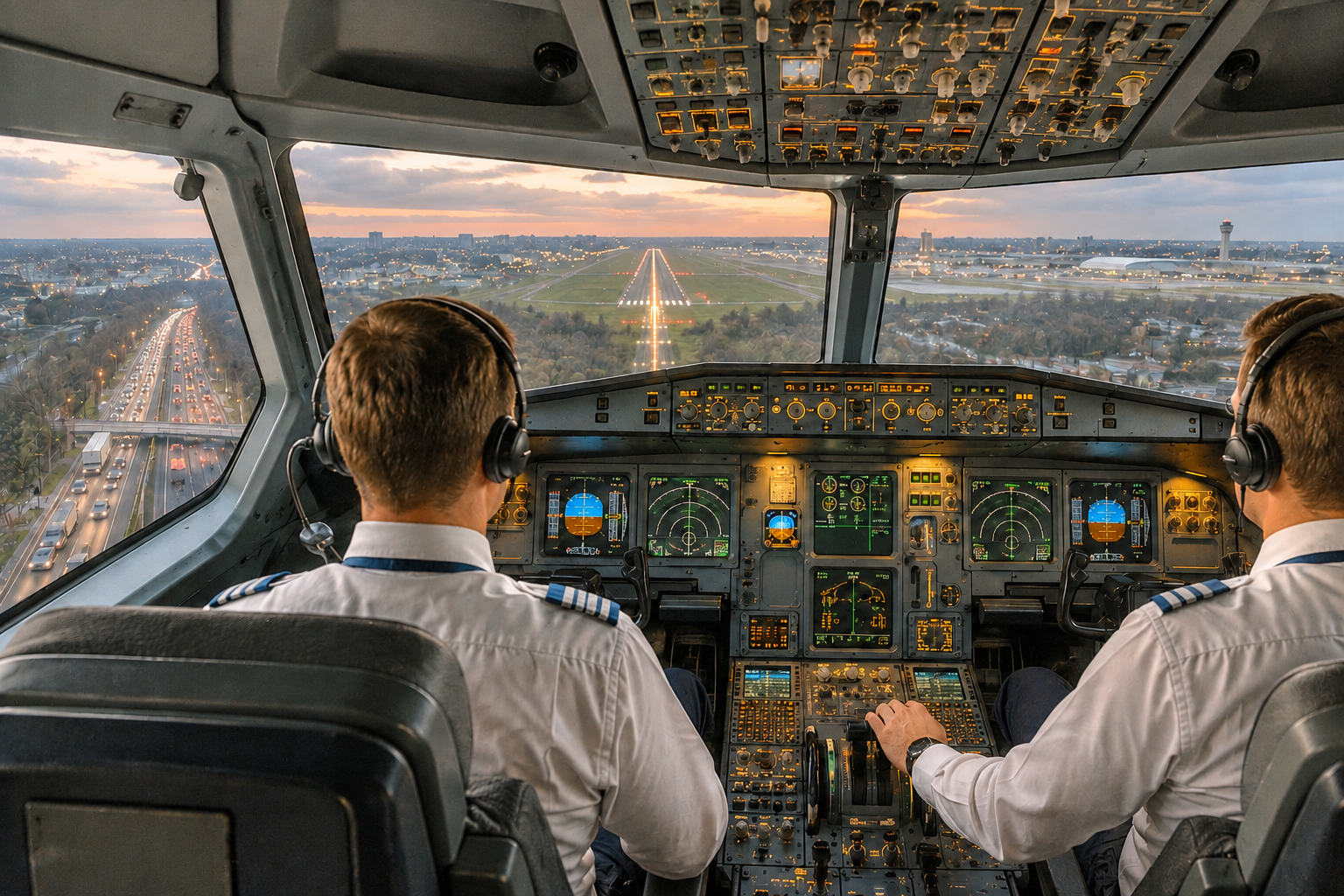 Cockpit-Landeanflug über Frankfurt – Flugzeug Wandbehang