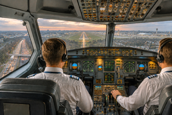 Cockpit-Landeanflug über Frankfurt – Flugzeug Wandbehang