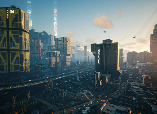 Cyberpunk Skyline bei Sonnenaufgang – Premium Wandbehang für futuristische Wohnräume
