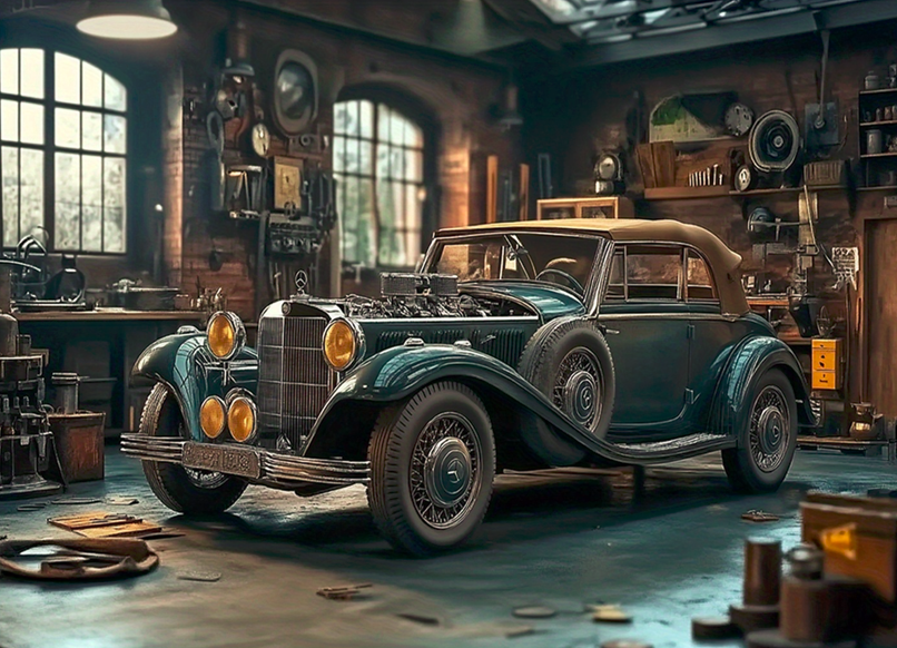 Deutscher Oldtimer Wandbehang – Klassische Autokultur mit beeindruckender Raumwirkung