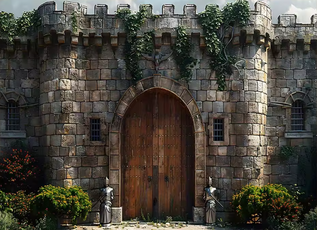 Historisches Burgtor – Premium Wandbehang mit mittelalterlicher Festung