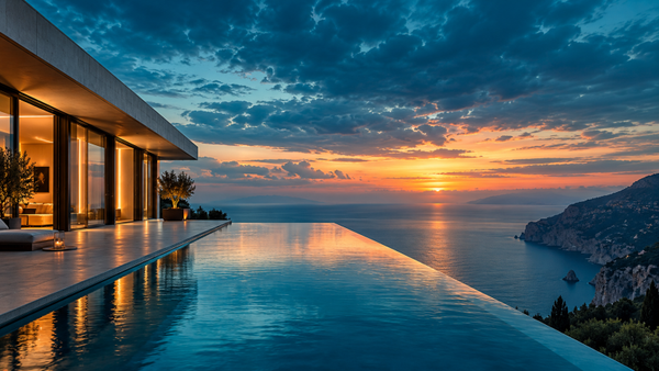 Infinity-Pool mit Meerblick – Wandbehang mit mediterranem Flair