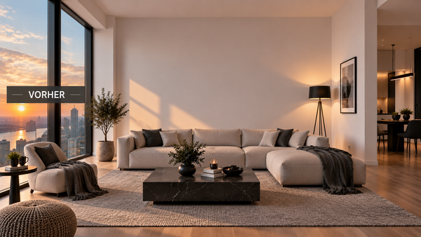 Wohnzimmer vor der Gestaltung mit Küstenhaus-Wandbehang