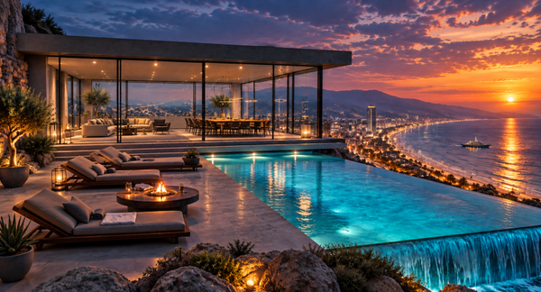 Luxusvilla mit Infinity-Pool am Meer – außergewöhnlicher Wandbehang