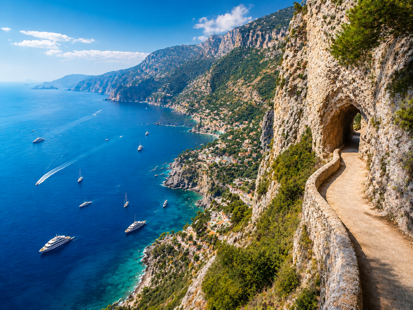 Mediterrane Küste Wandbehang – Felsenweg mit Meerblick und beeindruckender Raumwirkung