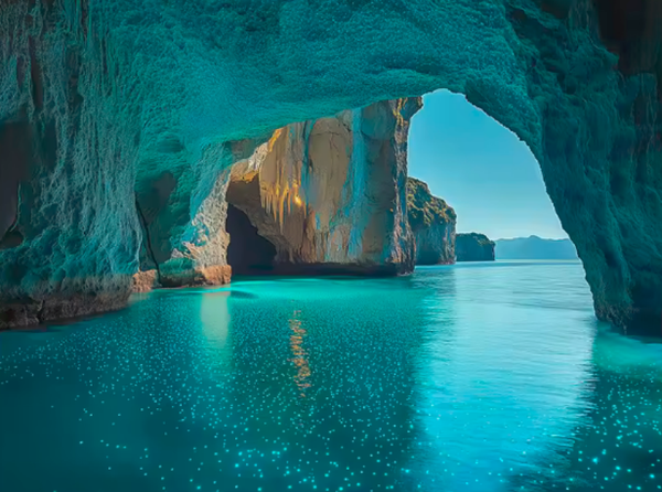 Leuchtende Meereshöhle – Türkises Wasser | Premium Wandbehang