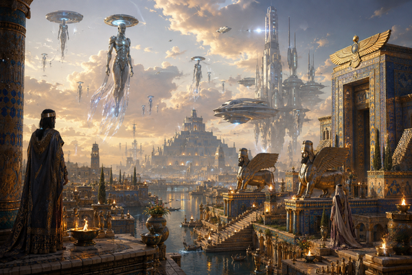 Persische Kultstädte der Zukunft – Science-Fiction-Wandbehang