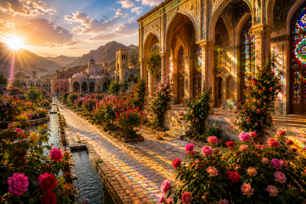 Persischer Rosengarten Kashan – Antike Architektur, Wasserwege & Mosaiklicht