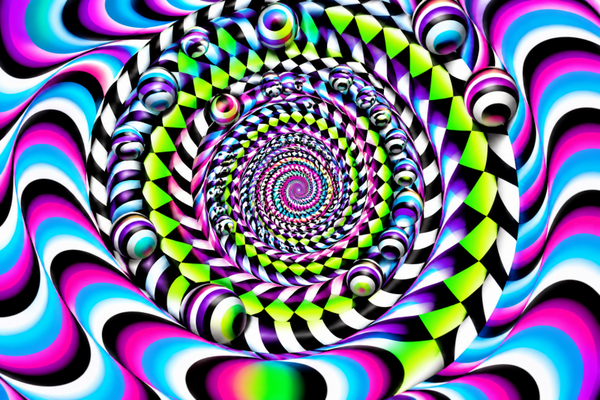 Optische Täuschung mit Spirale und Kugeln – Schachbrettmuster und hypnotisches Flimmern