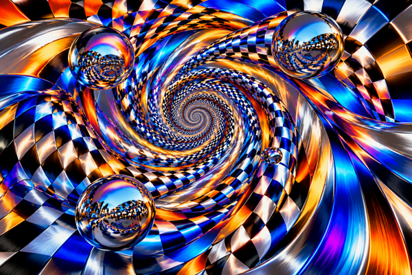 Optische Täuschung Spirale – Chromfarben, hypnotischer Sog und flimmernde Bewegung