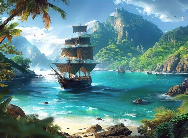 Wandbehang Segelschiff – Tropische Abenteuerwelt fürs Kinderzimmer