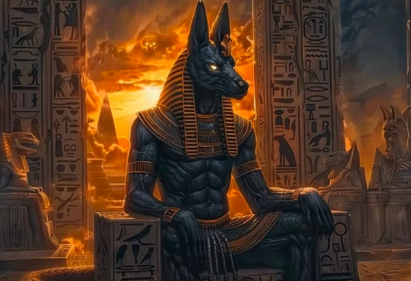 Anubis auf dem Thron der alten Pharaonen