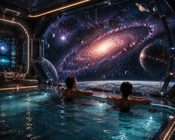 Kosmisches Schwimmbad im Raumschiff – Entspannung zwischen den Galaxien