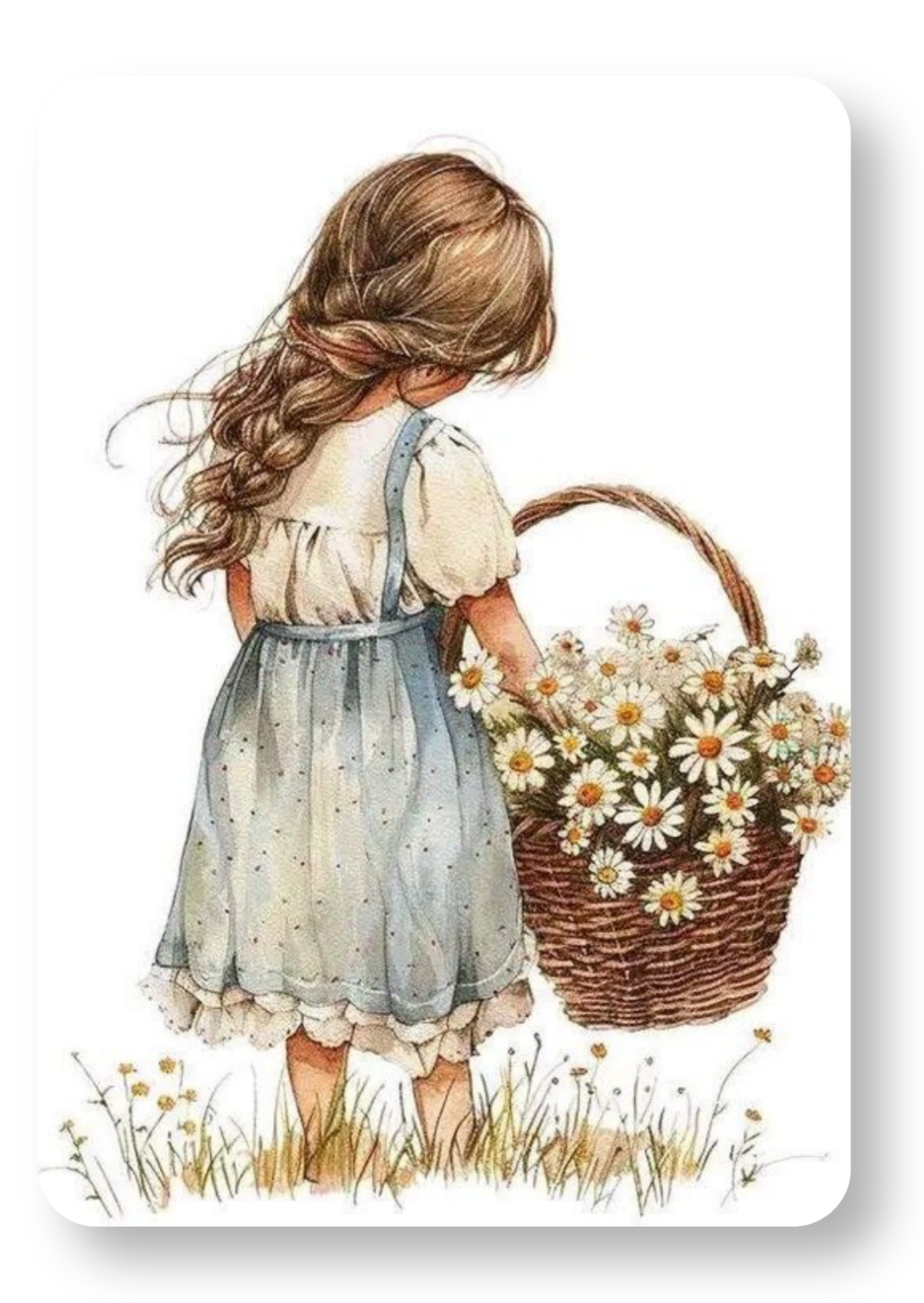 Meisje met mand vol bloemen