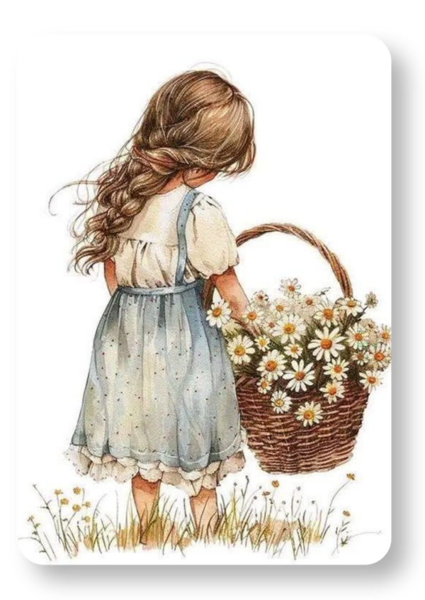Meisje met mand vol bloemen