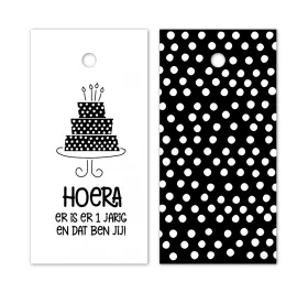 Cadeaulabel - Hoera zwart wit