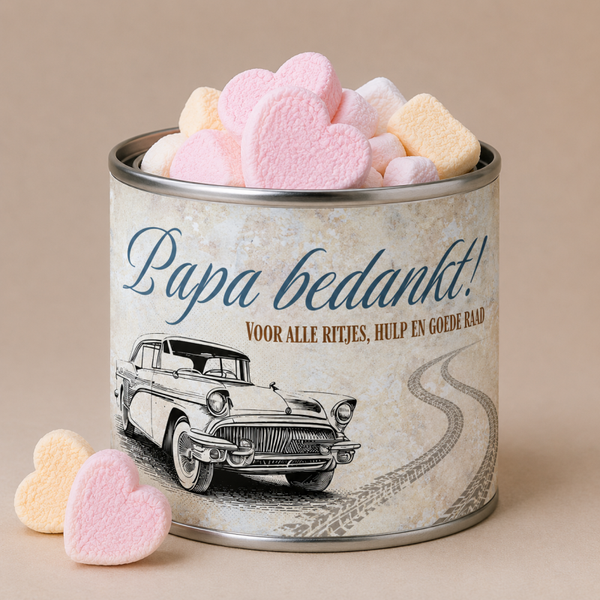 Blikje met snoepjes en wikkel - Papa bedankt!