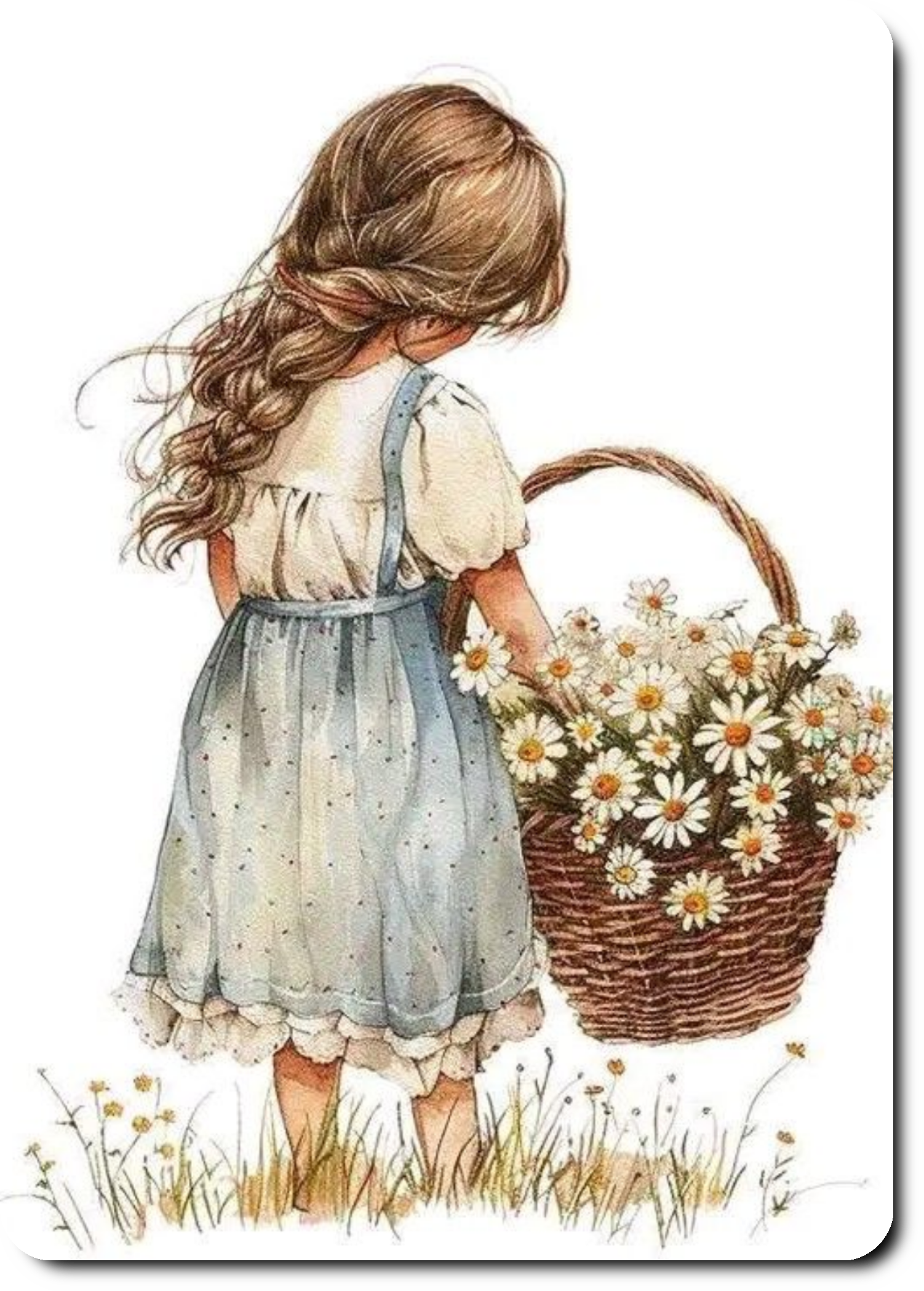 Meisje met mand vol bloemen