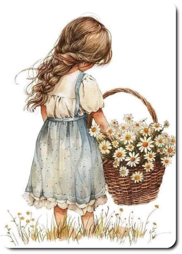 Meisje met mand vol bloemen